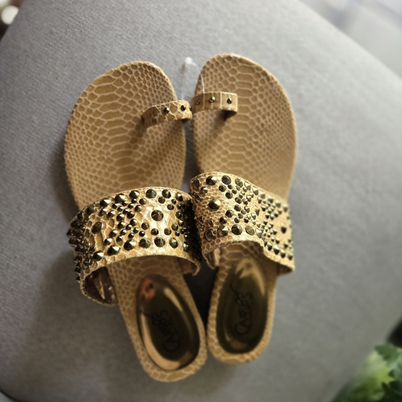 Carlos Santana Tan Snakeskin Sandals - Picture 1 of 5